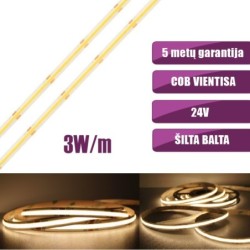 COB vientisa Šilta balta 3000K 3W/m 24V nehermetiška LED juosta 480LED/m IP20 CRI90