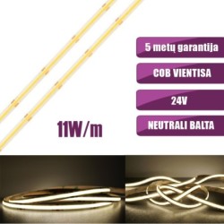 COB vientisa Neutrali balta 4000K 11W/m 24V nehermetiška LED juosta 480LED/m IP20 CRI90