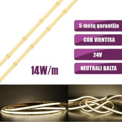 COB vientisa Neutrali balta 4000K 14W/m 24V nehermetiška LED juosta 480LED/m IP20 CRI90