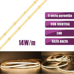 COB vientisa Šilta balta 3000K 14W/m 24V nehermetiška LED juosta 480LED/m IP20 CRI90