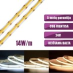 COB vientisa CCT keičiama 2700K-6500K 14W/m 24V nehermetiška LED juosta 608LED/m IP20 CRI90