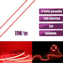 COB vientisa Raudona 11W/m 12V nehermetiška LED juosta 480LED/m IP20 180°