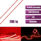 COB vientisa Raudona 11W/m 12V nehermetiška LED juosta 480LED/m IP20 180°