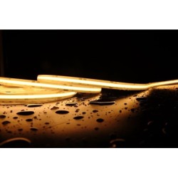 5M COB vientisa 10W/m 24V saunoms ir pirtims (iki 105°C) tinkama šilta balta 2700K LED juosta IP67