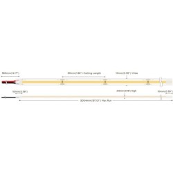 COB vientisa Neutrali balta 4000K 8W/m 24V hermetiška LED juosta 320LED/m IP65 CRI90