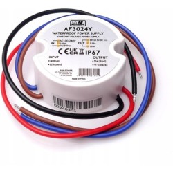 30W 24V Apvalus hermetiškas LED maitinimo šaltinis MW Power 1.25A IP67