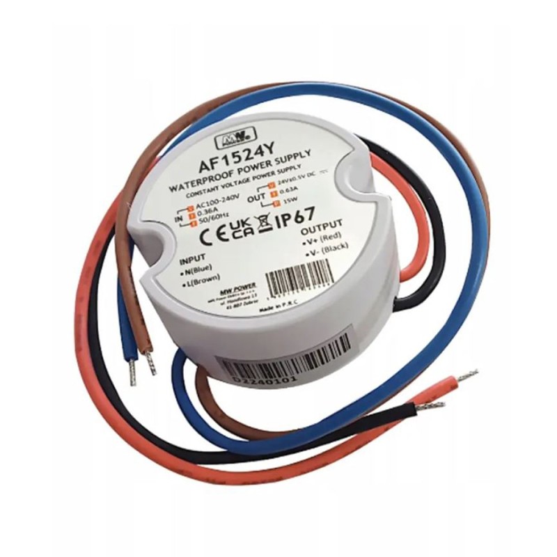 15W 24V Apvalus hermetiškas LED maitinimo šaltinis MW Power 0.62A IP67