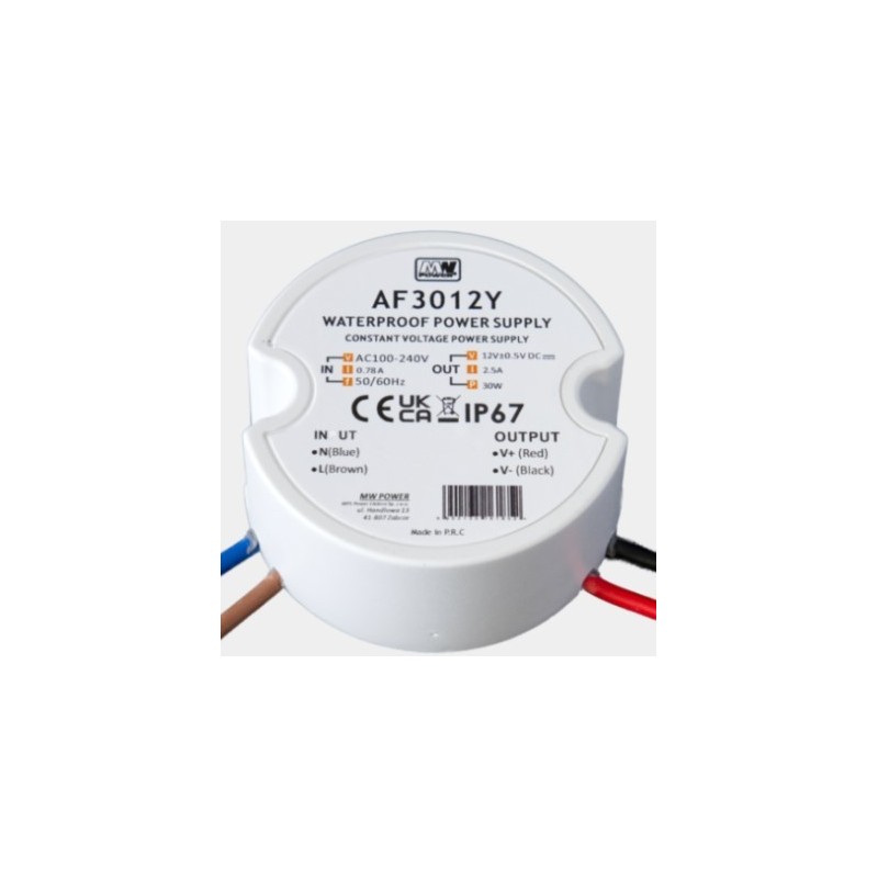 30W 12V Apvalus hermetiškas LED maitinimo šaltinis MW Power 2.5A IP67