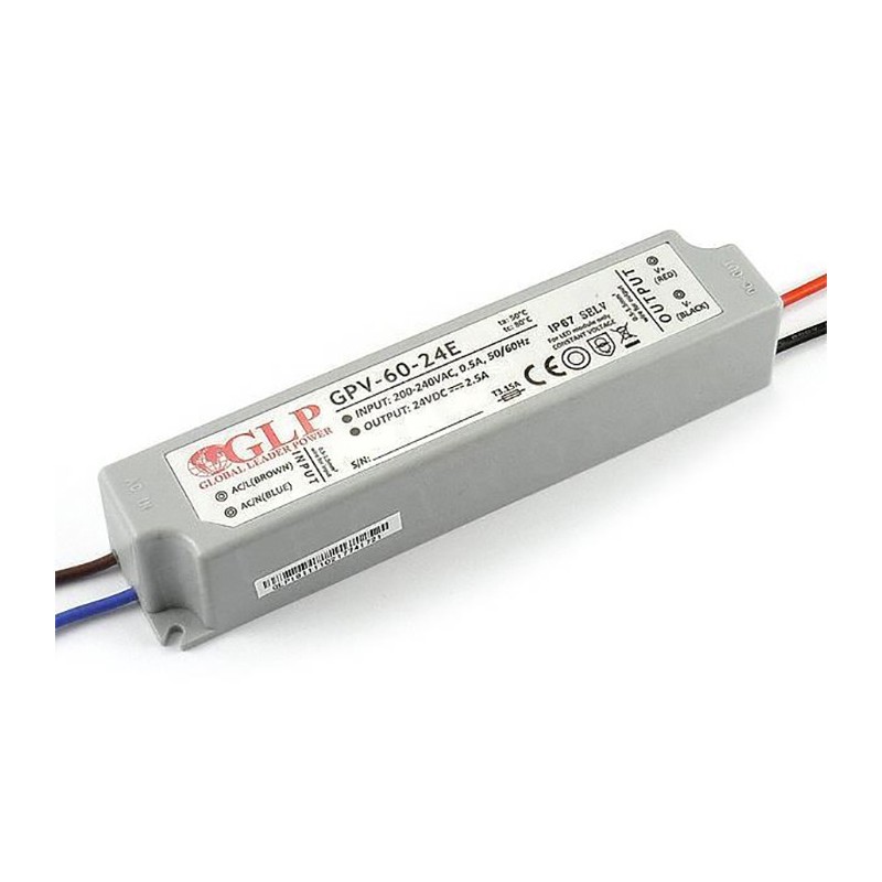 60W 24V Hermetiškas LED maitinimo šaltinis GLP 2.5A IP67