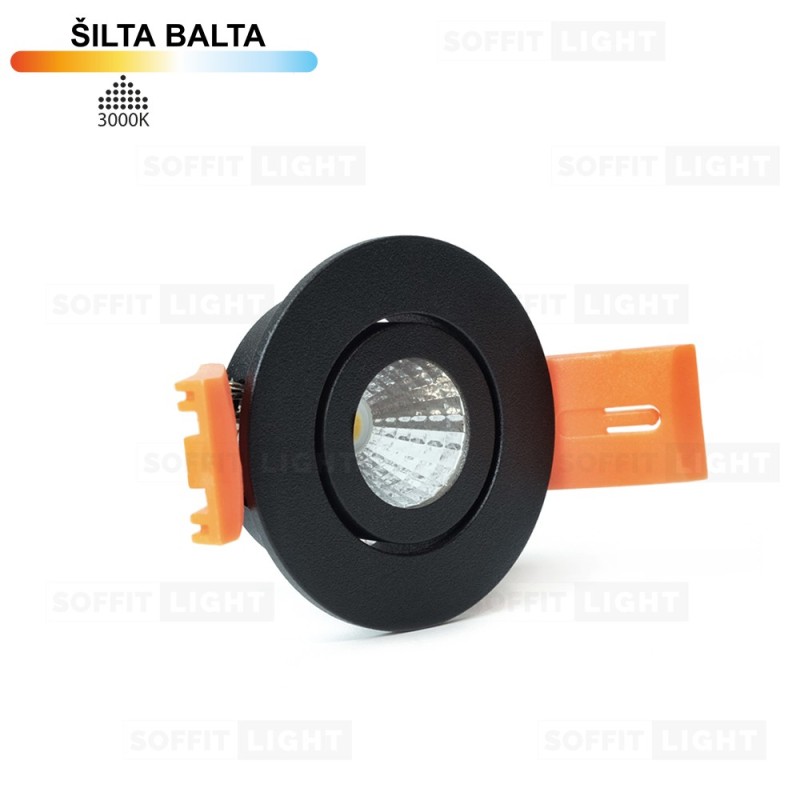Įmontuojamas LED šviestuvas 1W (Juodas) 3000K IP44 su jungtimi