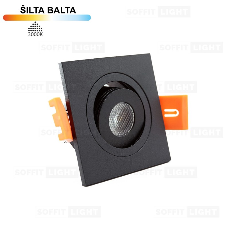 Įmontuojamas LED šviestuvas 1W (Juodas) 3000K IP44 su jungtimi