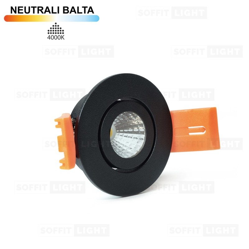 Įmontuojamas LED šviestuvas 1W (Juodas) 4000K IP44 su jungtimi