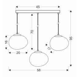 STONES Pakabinamas šviestuvas Juoda 20cm 3xE27 Balta
