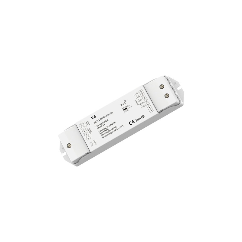 Nuolatinės įtampos RGBW+CCT valdiklis V5 12-24V 5x5A + Push DIM
