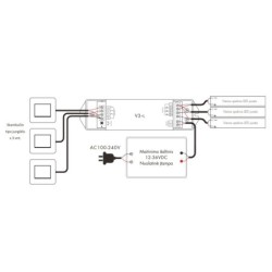 Nuolatinės įtampos RGB valdiklis V3-L 12-36V 3x6A + Push DIM