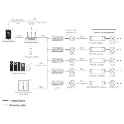 Nuolatinės įtampos 5 kanalų universalus SMART WiFi TUYA vienos spalvos, CCT, RGB/RGBW/RGB+CCT  valdiklis WT5 12-46V 5x3A su gali