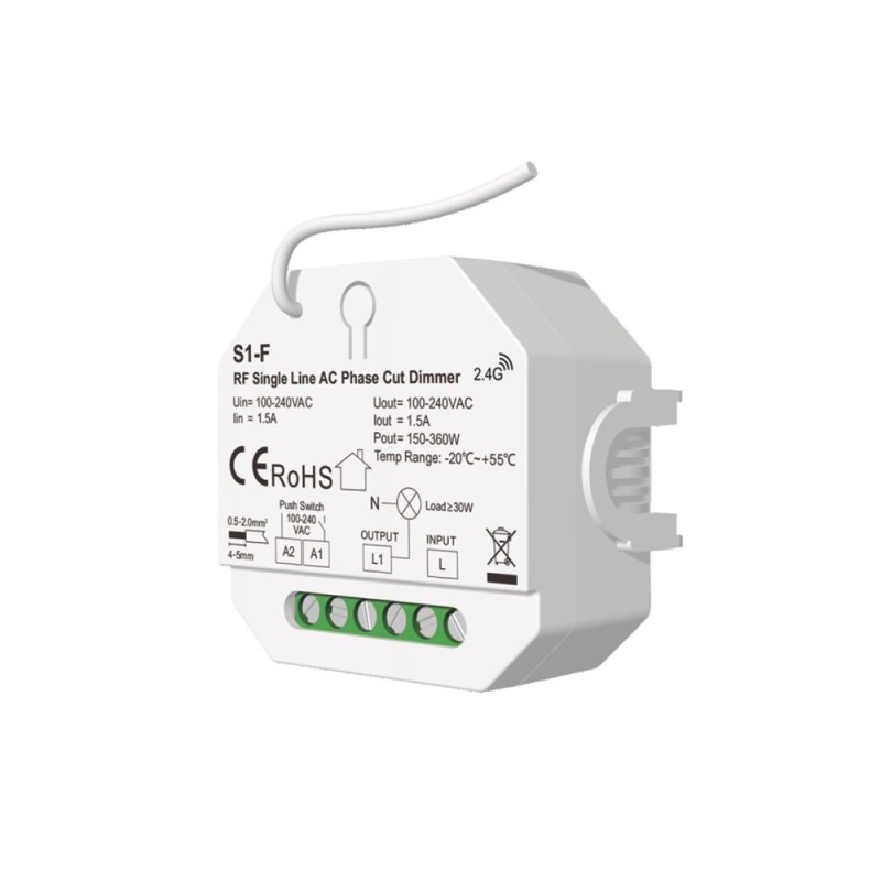 230V Valdiklis TRIAC + Push DIM S1-F + RF (150-360W) Pakaknka 3 gyslų laido + Push DIM
