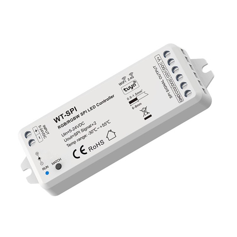 SMART WiFi skaitmeninės RGB/RGBW IC LED juostos valdiklis WT-SPI + RF 8A 5-24V IP20