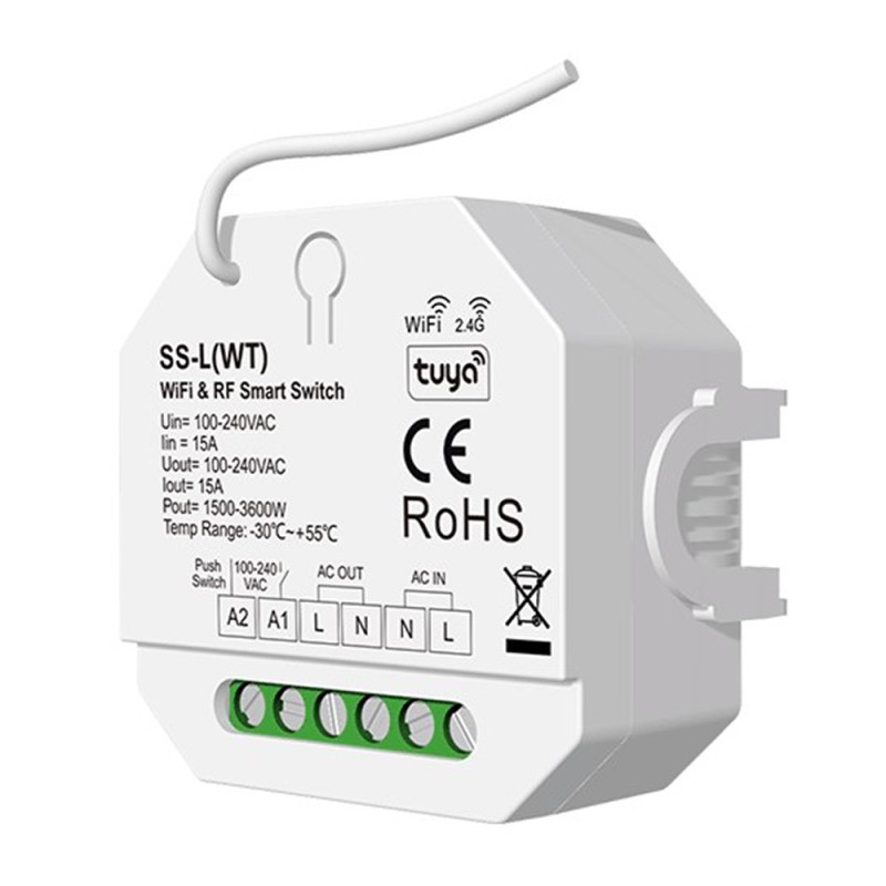 Vieno kanalo 230V valdiklis S1-L(WT) be pritemdymo funkcija  + Push Key + WIFI veikia su TUYA ir SMARTLIFE