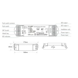 SMART WiFi TUYA vienos spalvos nuolatinės įtampos valdiklis V1-L(WT) su Push-Dim funkcija 12-48V 1x15A