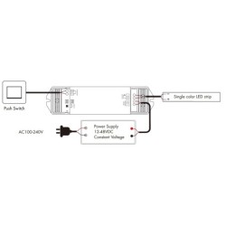 SMART WiFi TUYA vienos spalvos nuolatinės įtampos valdiklis V1-L(WT) su Push-Dim funkcija 12-48V 1x15A