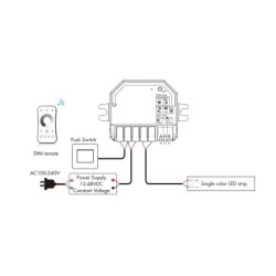 Kompaktiškas nuolatinės įtampos valdiklis V1-SP su Push-Dim funkcija 12-48V 6A