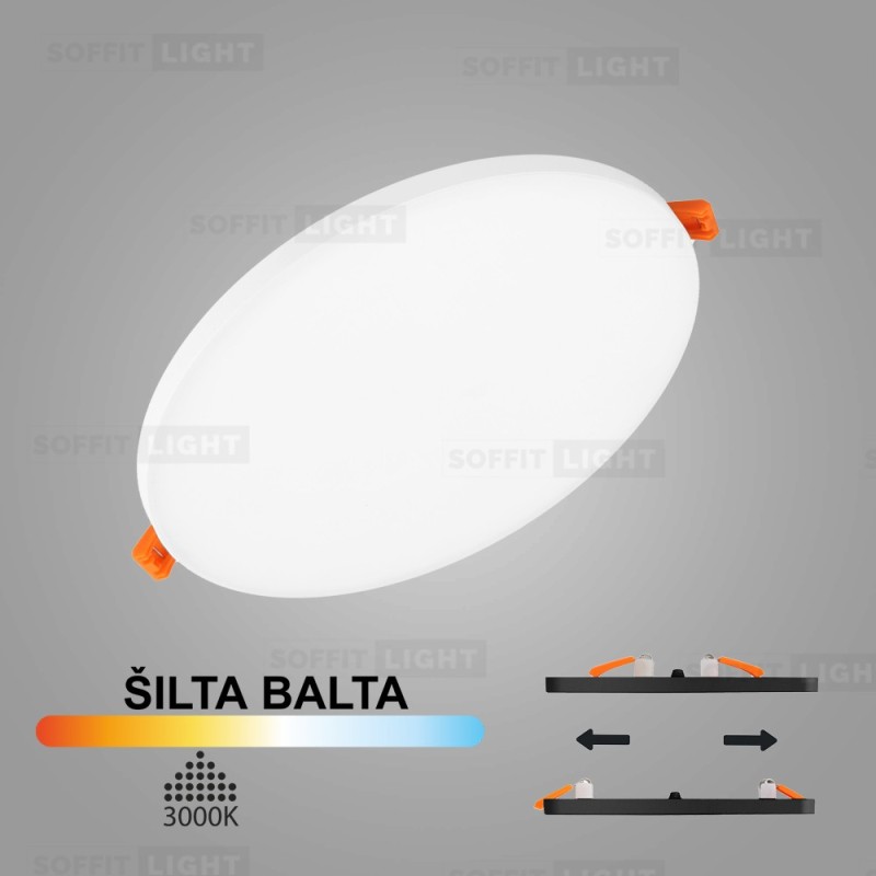Balta įmontuojama LED panelė UNO 20W 3000K (Keičiamo skersmens)