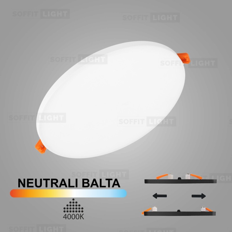 Balta įmontuojama LED panelė UNO 20W 4000K (Keičiamo skersmens)