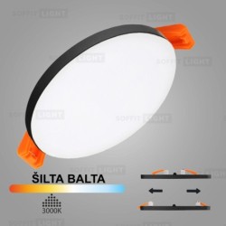 Juoda įmontuojama LED panelė UNO 10W 3000K (Keičiamo skersmens)