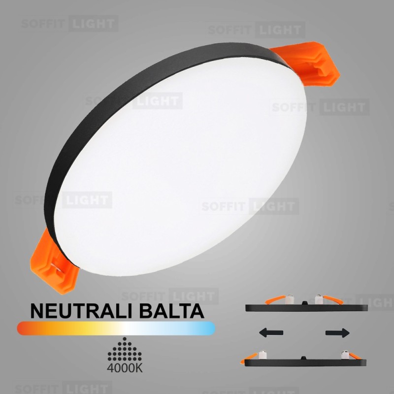 Juoda įmontuojama LED panelė UNO 10W 4000K (Keičiamo skersmens)