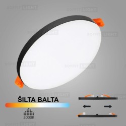 Juoda įmontuojama LED panelė UNO 20W 3000K (Keičiamo skersmens)