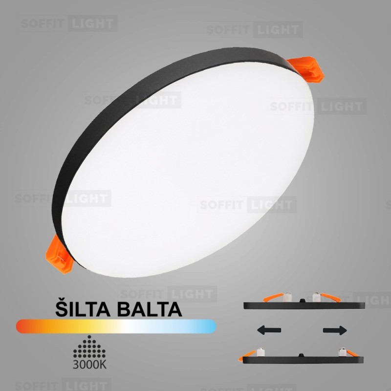 Juoda įmontuojama LED panelė UNO 20W 3000K (Keičiamo skersmens)