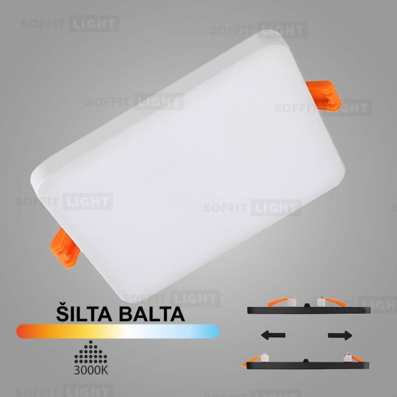 Balta kvadratinė įmontuojama LED panelė UNO 10W 3000K (Keičiamo skersmens)