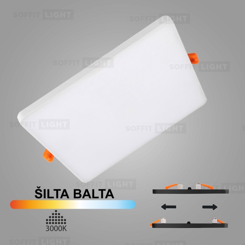 Balta kvadratinė įmontuojama LED panelė UNO 20W 3000K (Keičiamo skersmens)