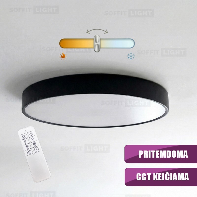 Juodas lubinis LED šviestuvas SUN60 CCT + pritemdomas 50W D:60CM valdomas pulteliu