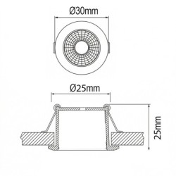 Įmontuojamas LED šviestuvas MINI 1W 3000K 80lm Baltas IP20