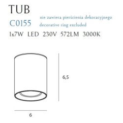 Paviršinis šviestuvas Maxlight TUB C0155 Integruotas LED 7W Balta