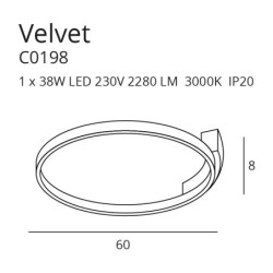 Maxlight Velvet Lubinis šviestuvas 60cm Integruotas LED 38W Juodas