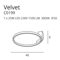 Lubinis šviestuvas VELVET Ø40cm Integruotas LED 25W Juodas
