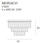 Lubinis šviestuvas Maxlight Monaco 42cm 9xG9 Aukso