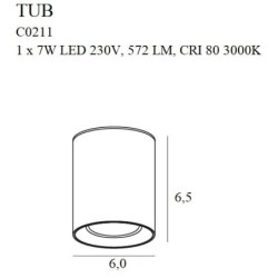 Taškinis šviestuvas Tub Integruotas LED 7W Juodas