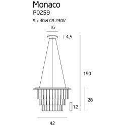 Pakabinamas šviestuvas Monaco 9xG9 Ø42.0cm Chromas
