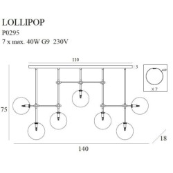Pakabinamas šviestuvas LOLLIPOP 7xG9 Žalvario