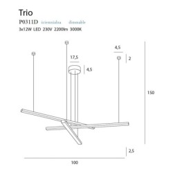 Pakabinamas šviestuvas Maxlight Trio III Integruotas LED 36W 3000K Juodas