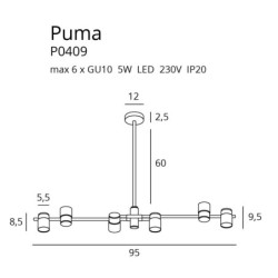 Pakabinamas šviestuvas Puma 6xGU10 Aukso, Juoda