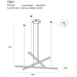 Pakabinamas šviestuvas TRIO 3xLED 36W Auksinis