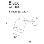 Sieninis šviestuvas Maxlight Black 1xE27 Juodas