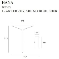 Sieninis šviestuvas Hana Integruotas LED 6W Juodas