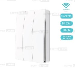 Belaidis kinetinis jungiklis be baterijų PUSH3/WH (3-klavišų, IP67, Baltas)