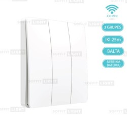 Belaidis kinetinis jungiklis be baterijų PUSH3/WH (3-klavišų, IP67, Baltas)